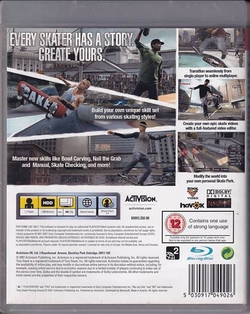 Tony Hawks Proving Ground - PS3 (B Grade) (Genbrug)